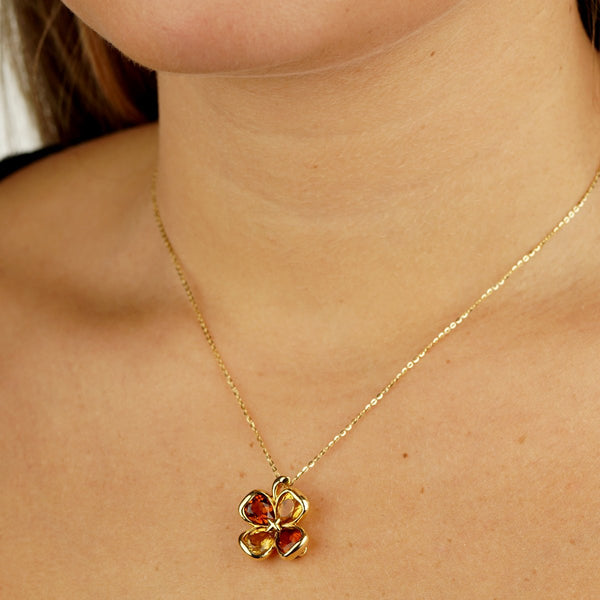 Chanel Citrine Gold Clover Pendant Necklace 0002576