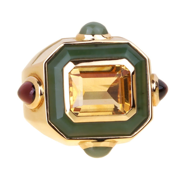 Chanel Citrine Jade Gold Cocktail Ring 0000853