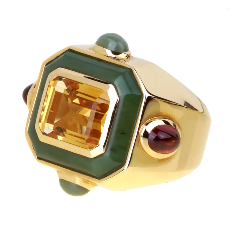 Chanel Citrine Jade Gold Cocktail Ring 0000853