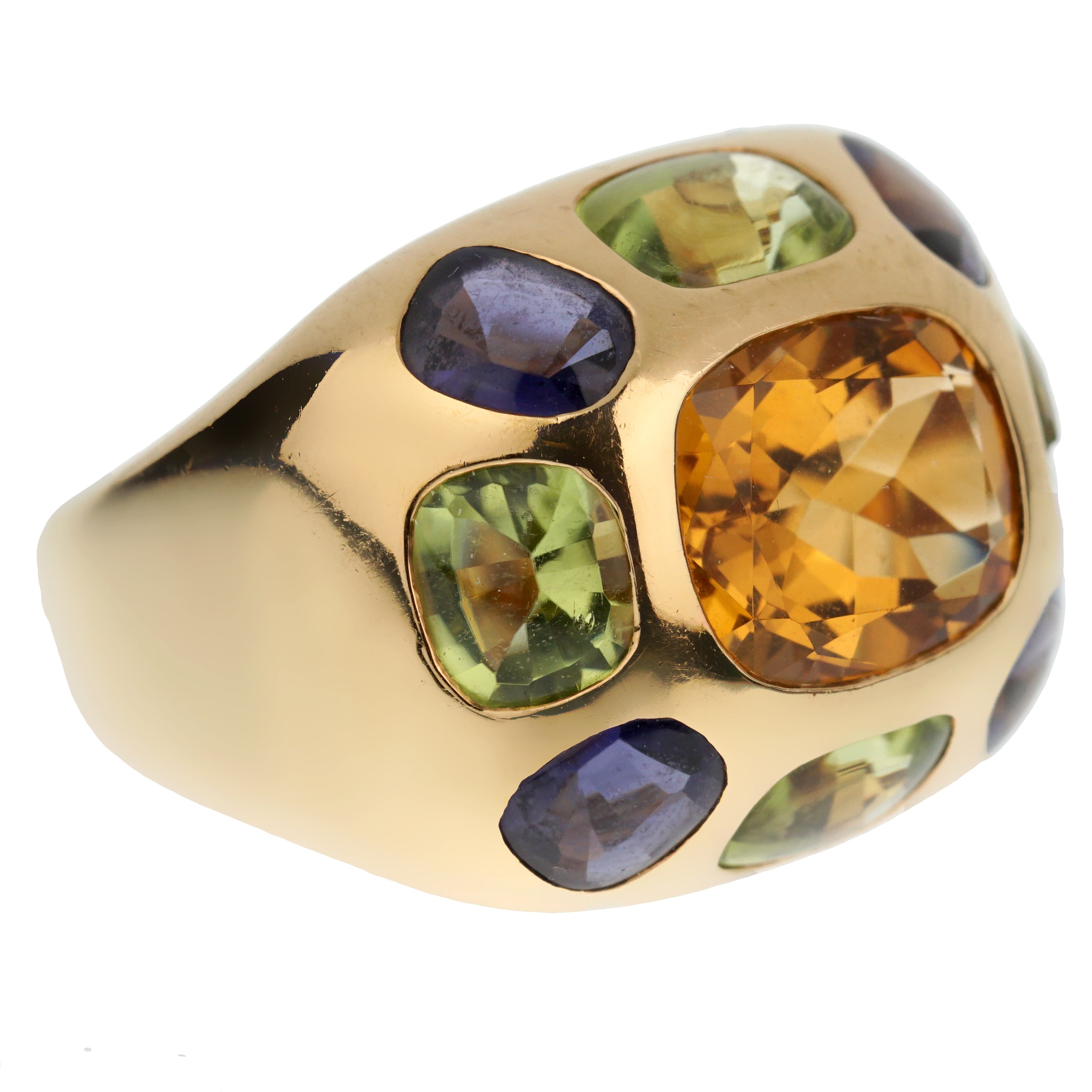 Chanel Coco Citrine Peridot Iolite Yellow Gold Cocktail Ring
