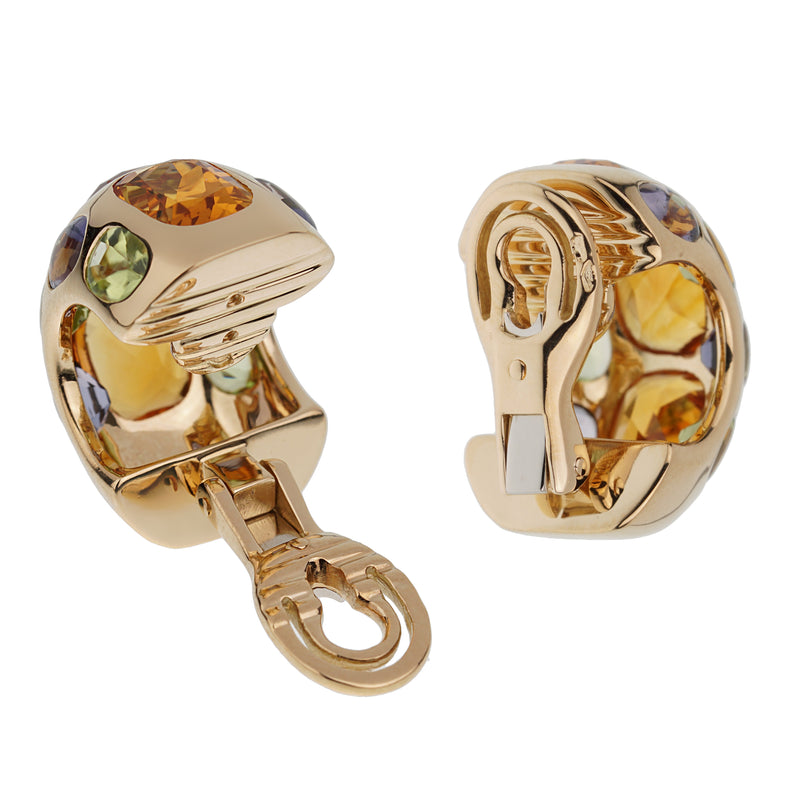 Chanel Coco Citrine Peridot Iolite Yellow Gold Hoop Earrings