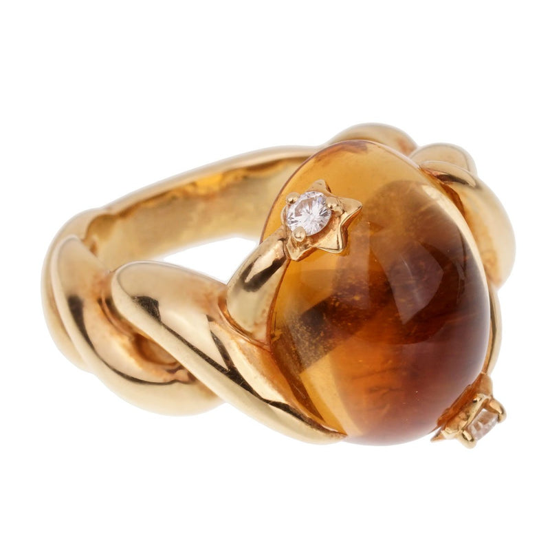 Chanel Comete Diamond Citrine Yellow Gold Ring Sz 6 1/4