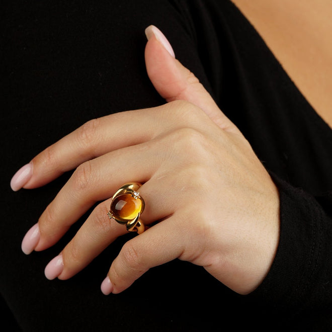 Chanel Comete Diamond Citrine Yellow Gold Ring 0001856