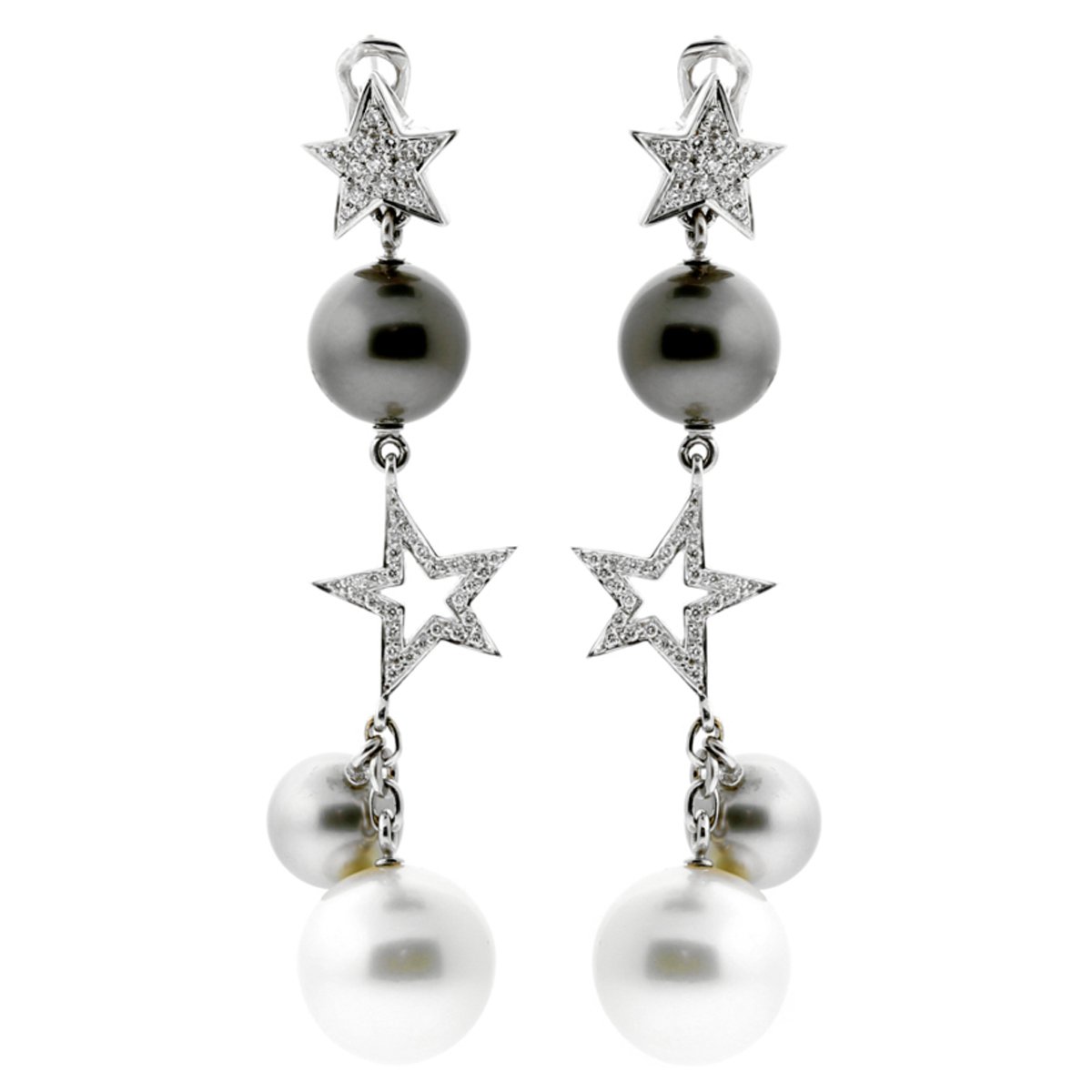 Chanel Comete Diamond Pearl Drop Earrings