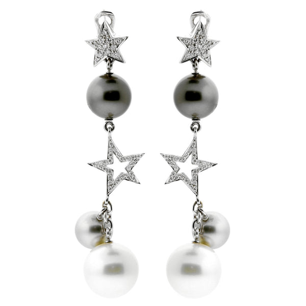 Chanel Comete Diamond Pearl Drop Gold Earrings 0000049