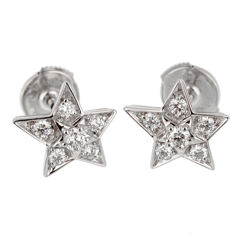 Chanel Comete Rock Crystal Diamond 18K White Gold Stud Earrings