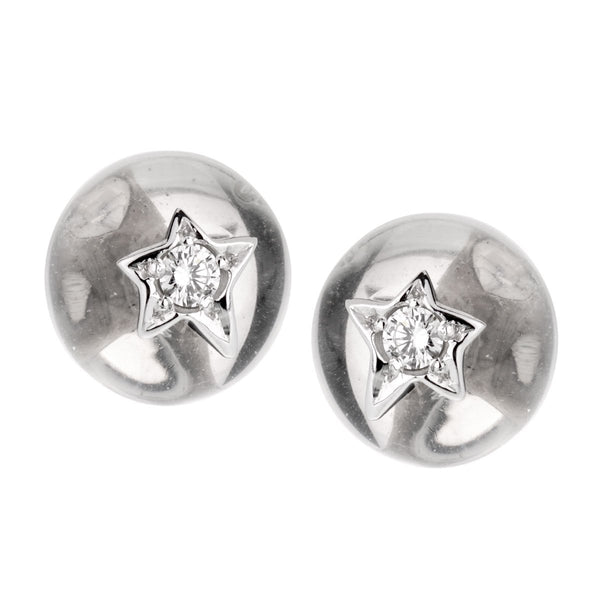 Chanel Comete Rock Crystal Diamond 18k White Gold Stud Earrings 0000903