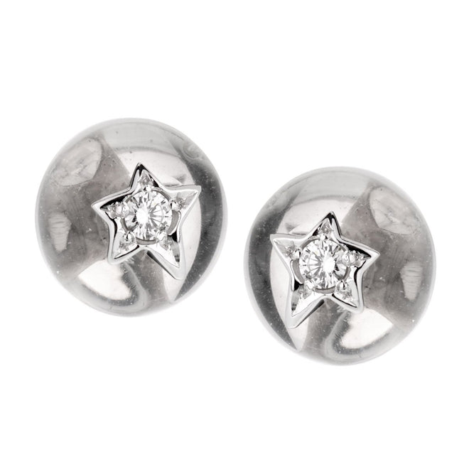 Chanel Comete Rock Crystal Diamond 18k White Gold Stud Earrings 0000903