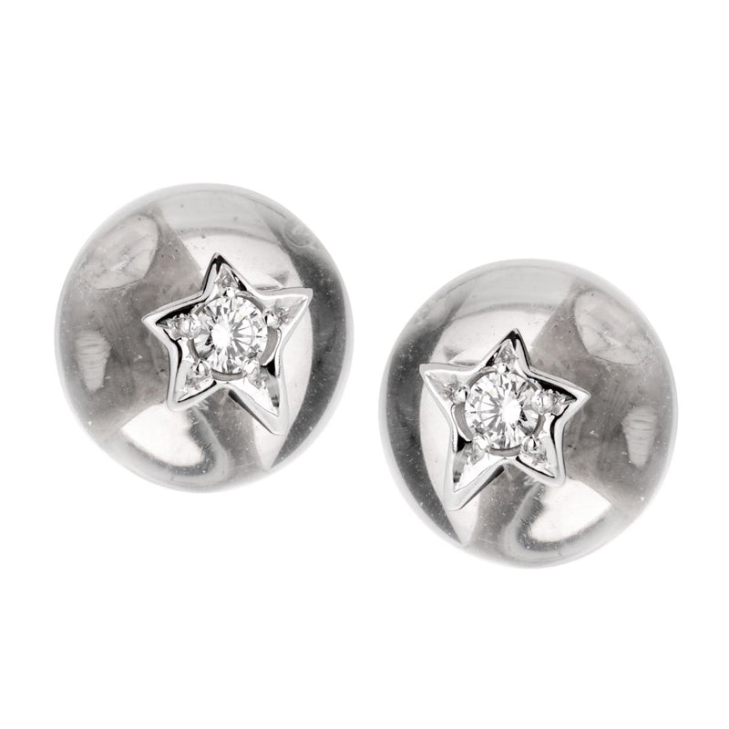 Chanel Comete Rock Crystal Diamond 18K White Gold Stud Earrings