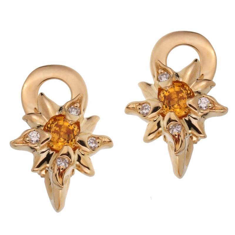 Chanel Comete Orange Sapphire Diamond Gold Earrings