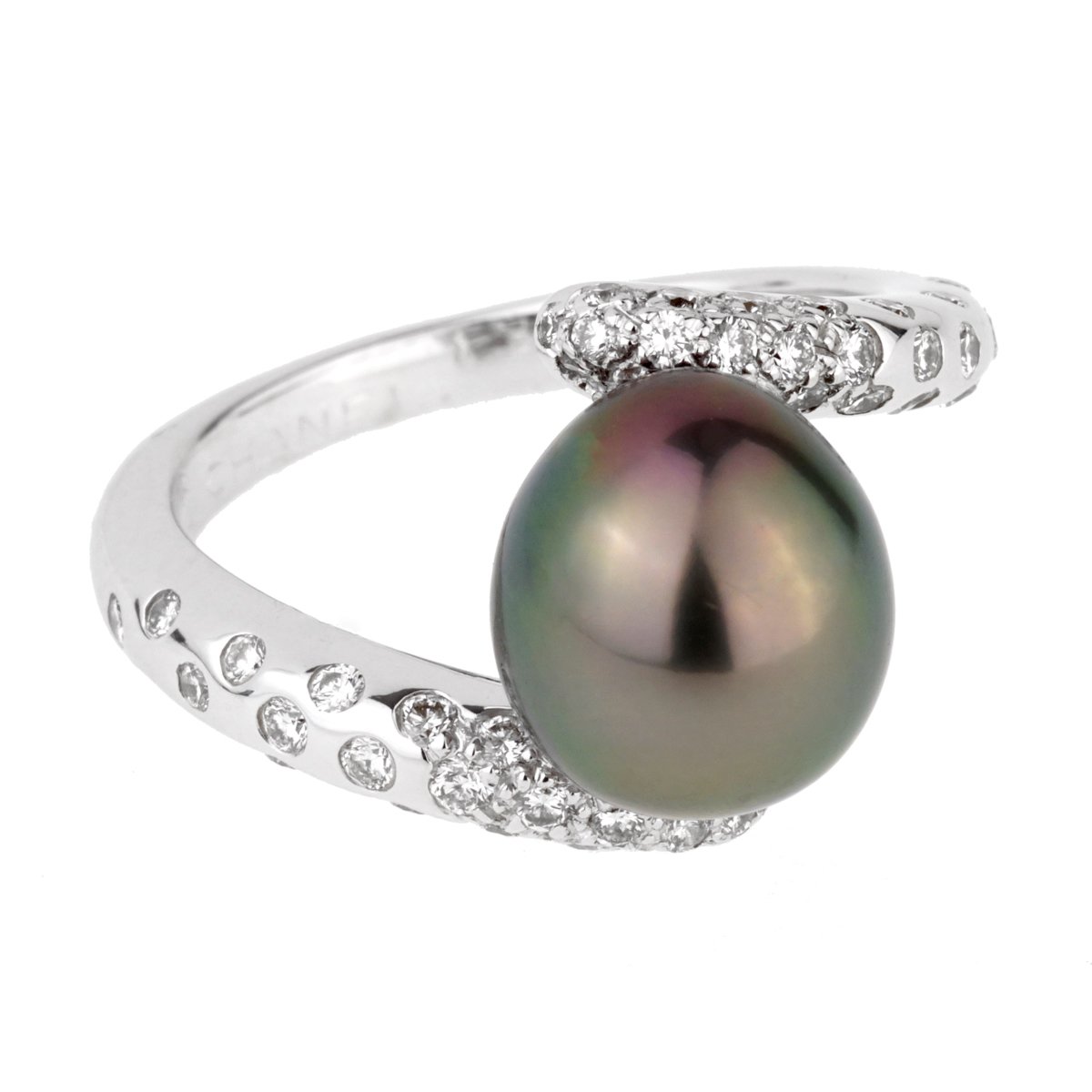 Chanel Concept Pearl Diamond White Gold Ring Sz 6