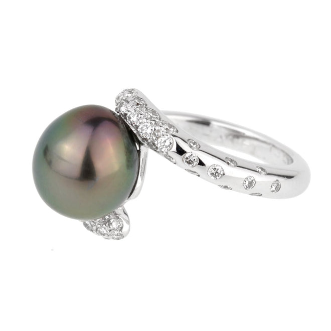 Chanel Concept Pearl Diamond White Gold Ring Sz 5 1/2