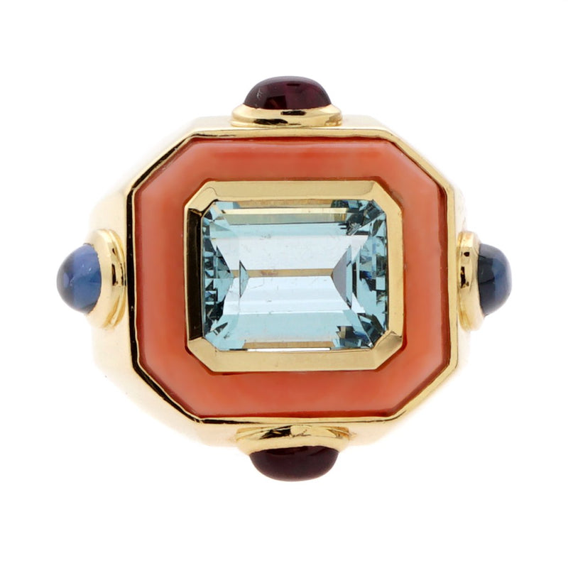 Ring - Metal, resin & strass, gold, pink & crystal — Fashion