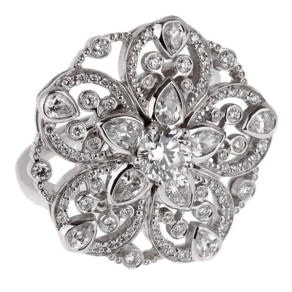 Chanel Diamond Flower Cocktail White Gold Ring 0001089