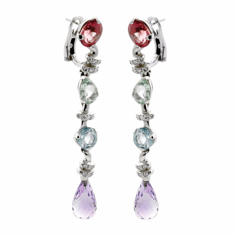 Chanel Diamond Gemstone White Gold Drop Earrings