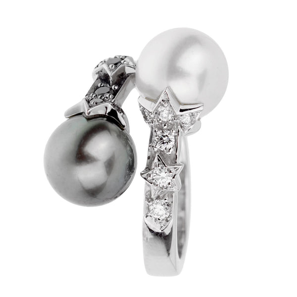 Chanel Diamond Pearl Bypass White Gold Ring 0001869