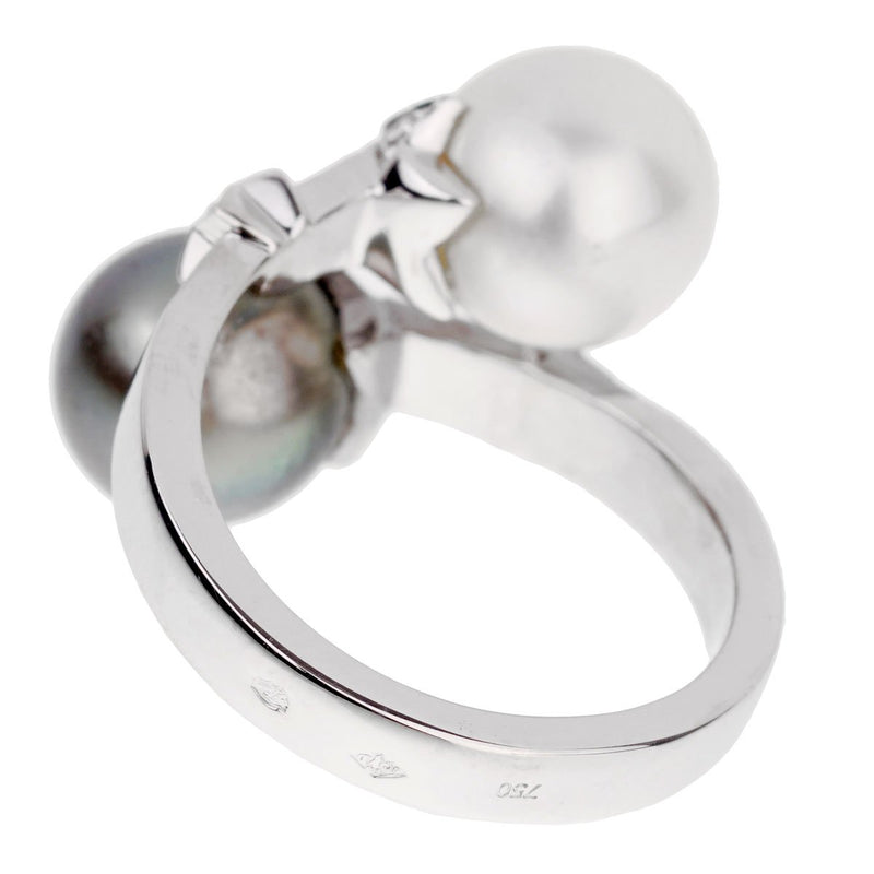 Chanel Diamond Pearl Bypass White Gold Ring 0001869