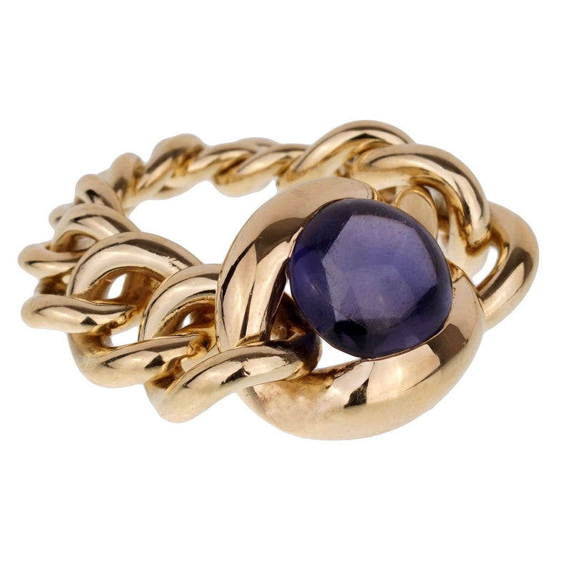 Chanel Iolite Chain Link Yellow Gold Ring Sz 6 1/2