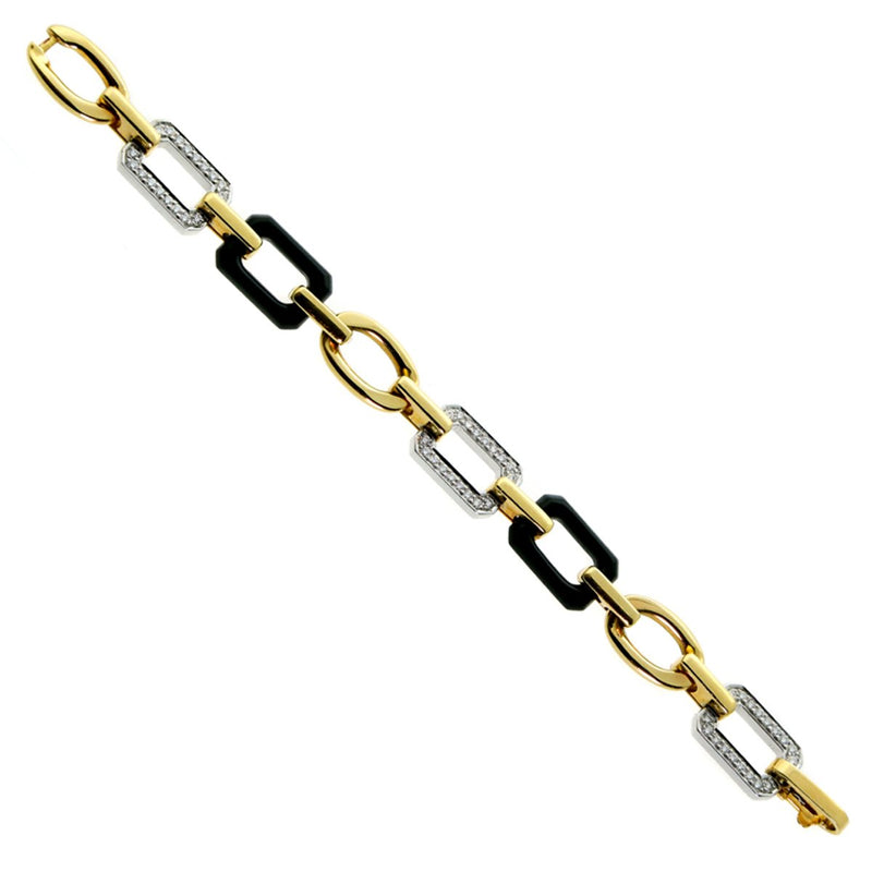 Chanel Onyx Diamond Yelllow Gold Chain Bracelet