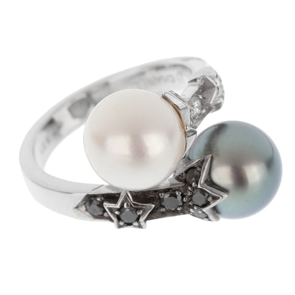 Chanel Pearl Bypass White Gold Ring 0002163