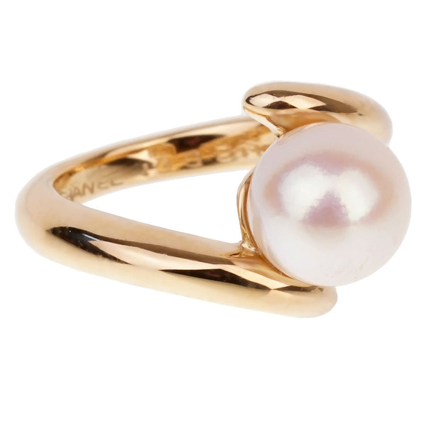 Chanel Pearl Bypass Yellow Gold Ring 0001879