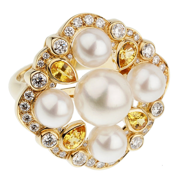 Chanel Pearl Diamond Yellow Gold Cocktail Ring 1bl55612