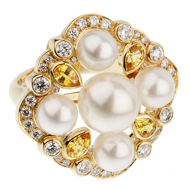 Chanel Pearl Diamond Yellow Sapphire Yellow Gold Cocktail Ring