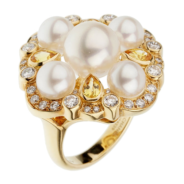 Chanel Pearl Diamond Yellow Gold Cocktail Ring 1bl55612