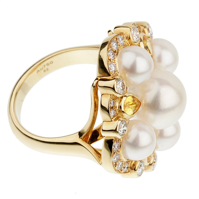 Chanel Pearl Diamond Yellow Sapphire Yellow Gold Cocktail Ring