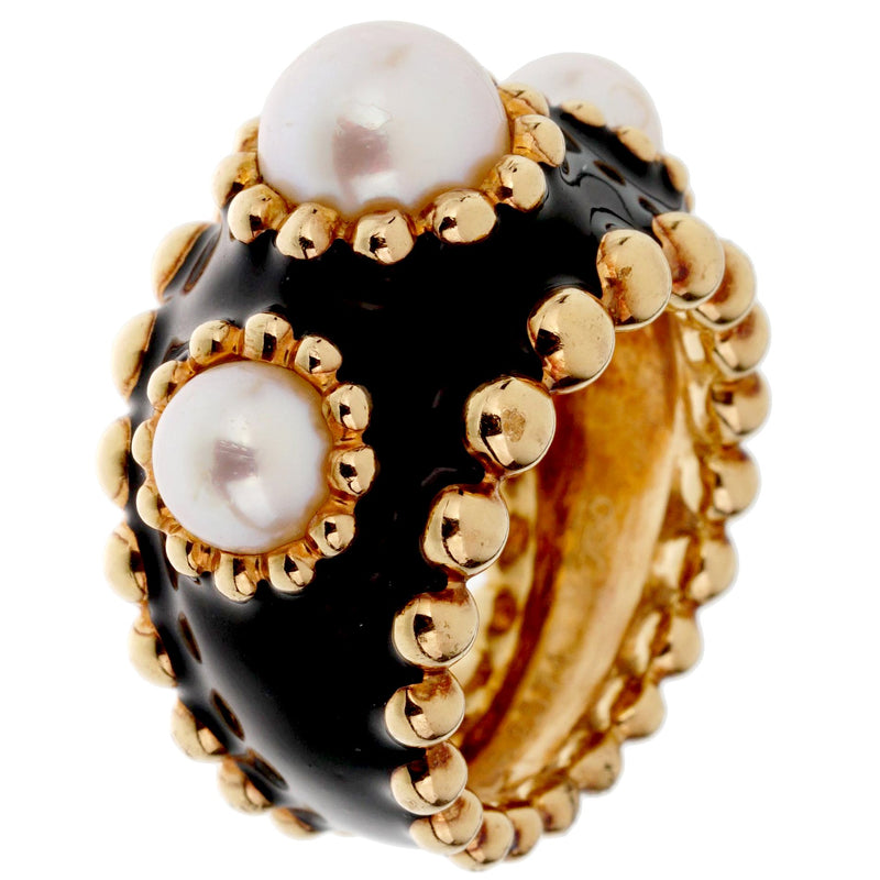 Chanel Pearl Yellow Gold Beaded Cocktail Ring Sz 5 3/4