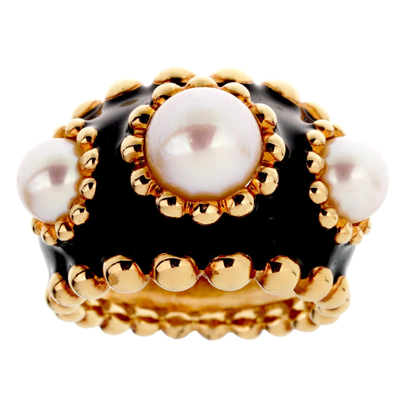 Chanel Pearl Yellow Gold Beaded Cocktail Ring Sz 5 3/4