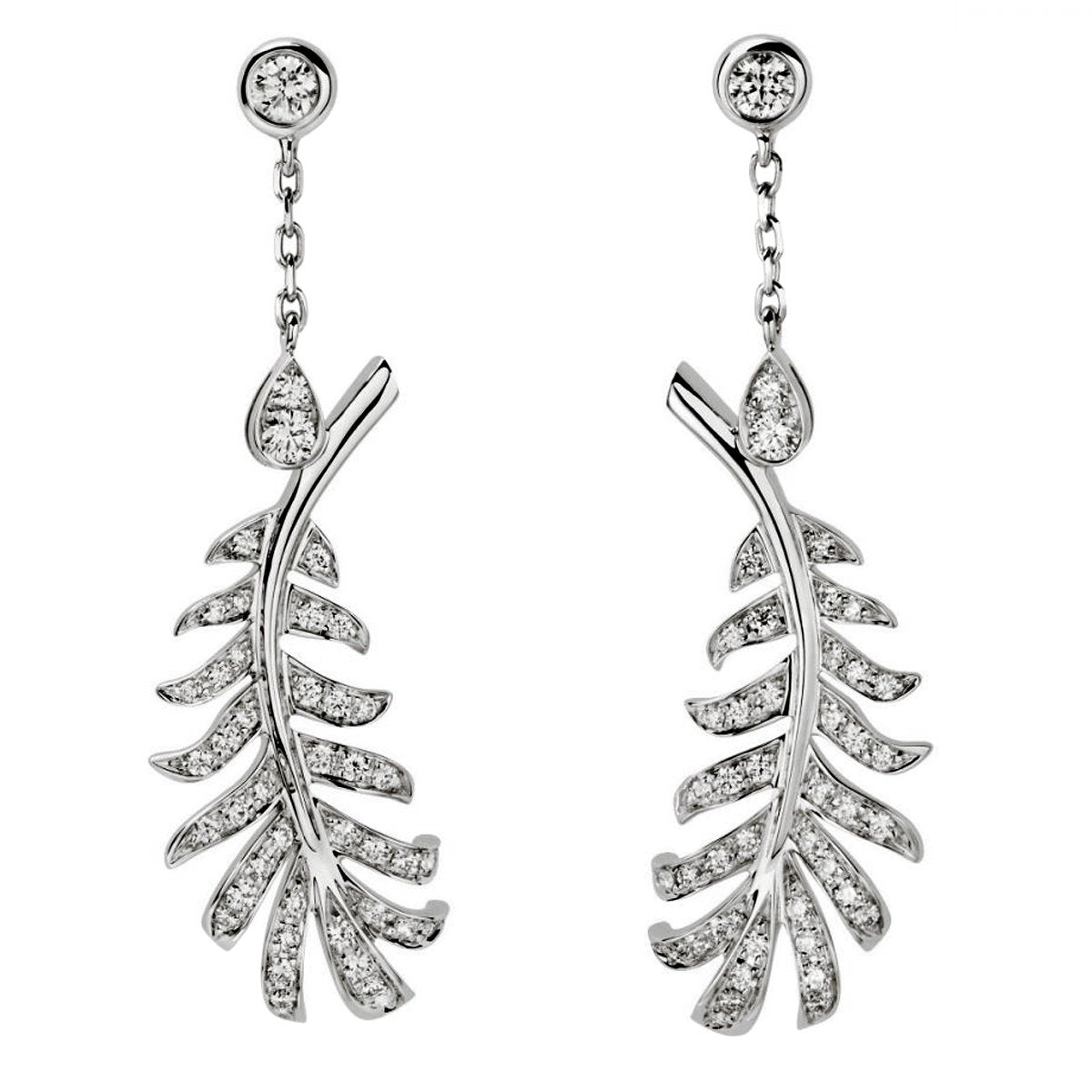 Chanel Plume Diamond Feather Drop White Gold Earrings