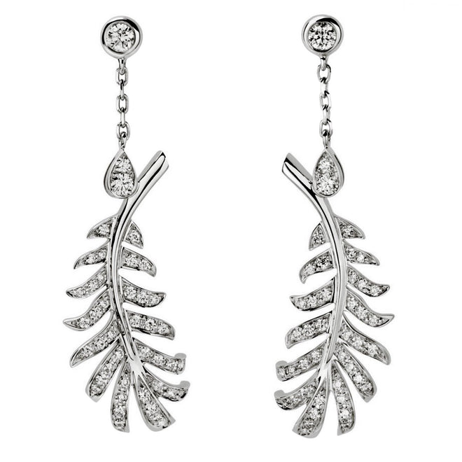 Chanel Plume Diamond Feather Drop White Gold Earrings For Sale