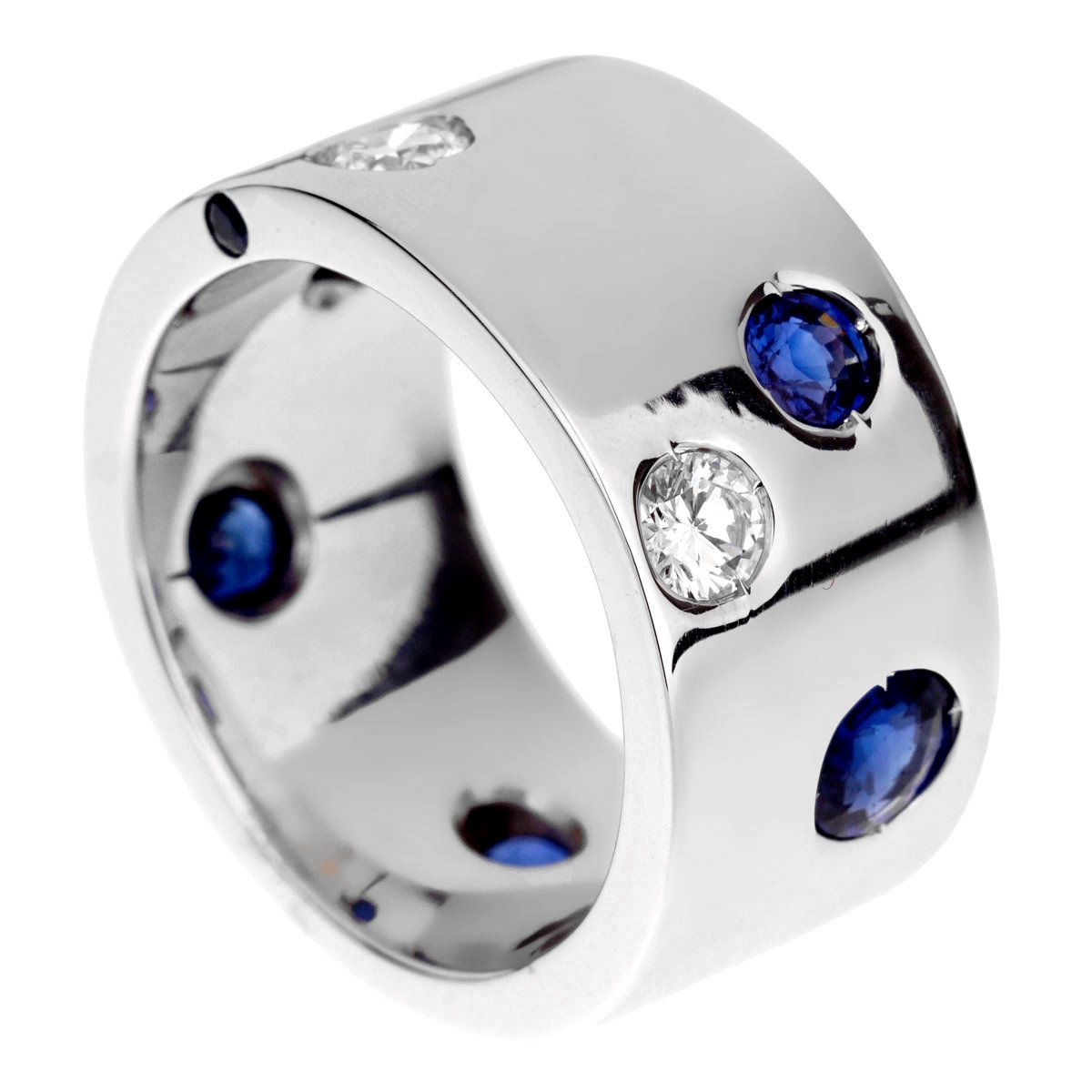 Chanel Sapphire Diamond White Gold Band Ring Sz 6 1/4