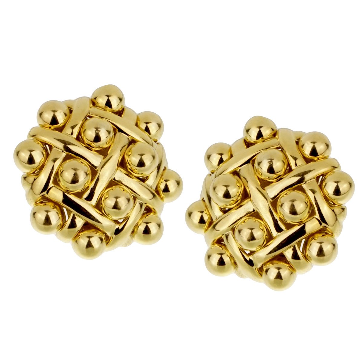 Chanel Vintage Quilted Yellow Gold Earrings