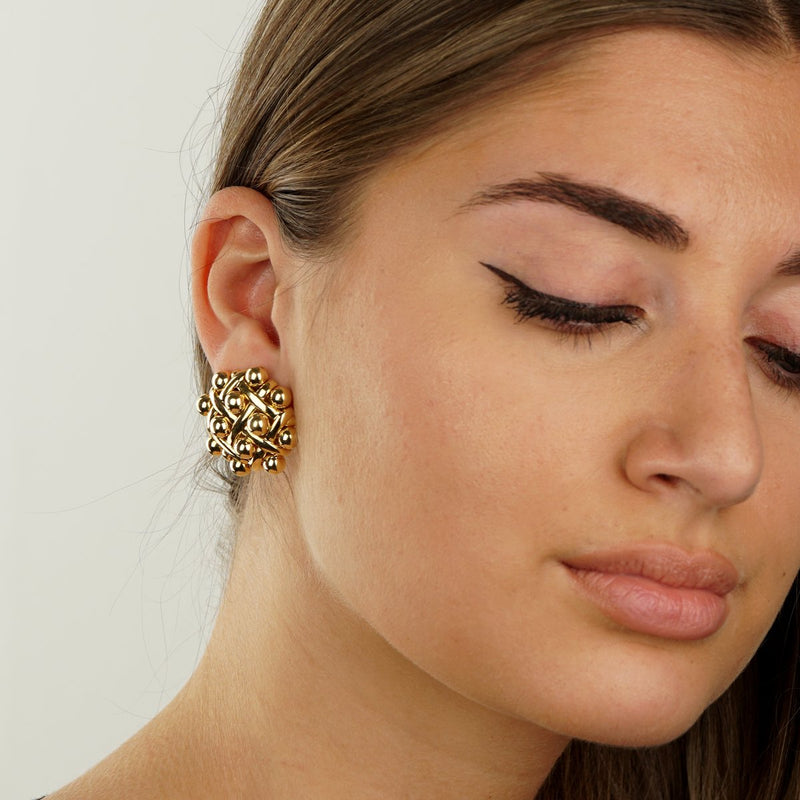 Chanel Vintage Quilted Yellow Gold Earrings 0002053