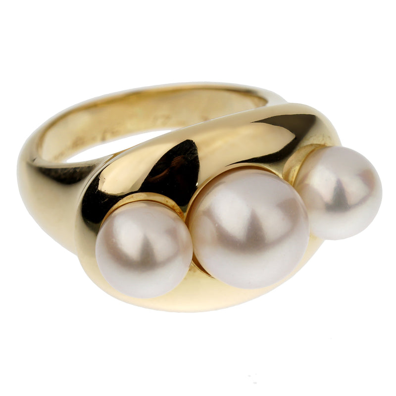 Chanel Vintage Yellow Gold Pearl Cocktail Ring Size 6 1/2 1ch5750