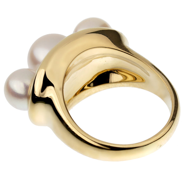 Chanel Vintage Yellow Gold Pearl Cocktail Ring Size 6 1/2 1ch5750