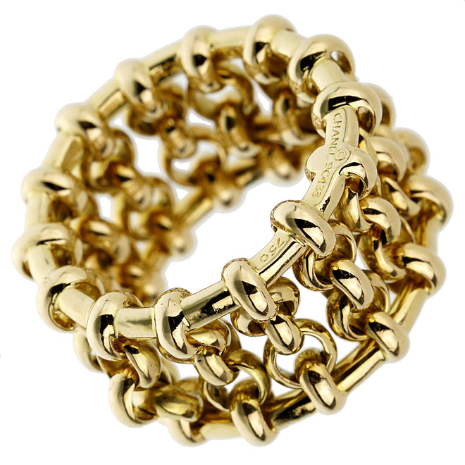 Chanel Yellow Gold Chain Link Cocktail Band Ring Sz 4 3/4 0003324