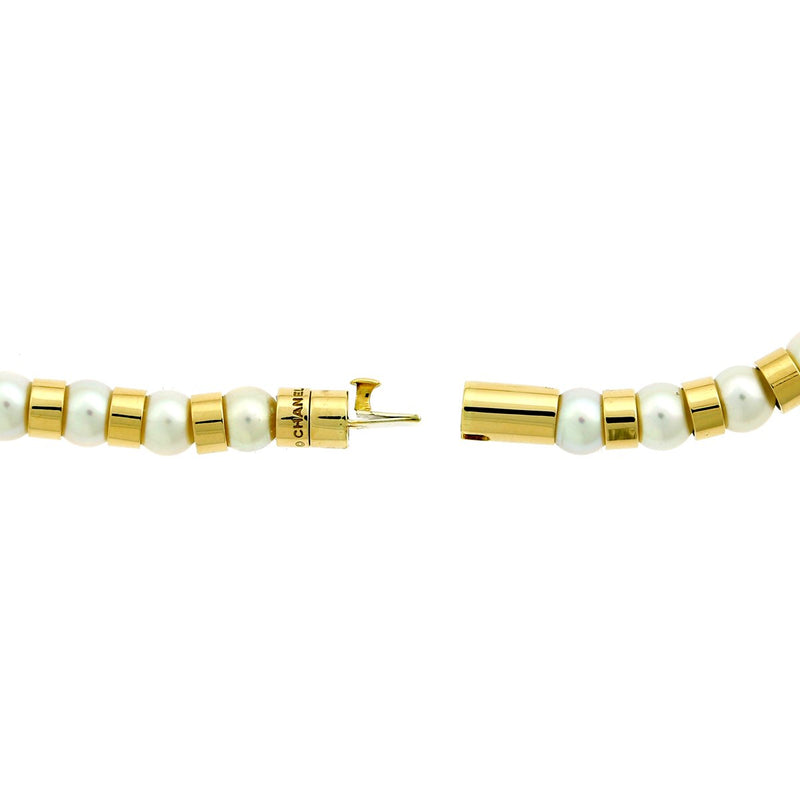 Chanel Yellow Gold Pearl Bead Necklace 0000536
