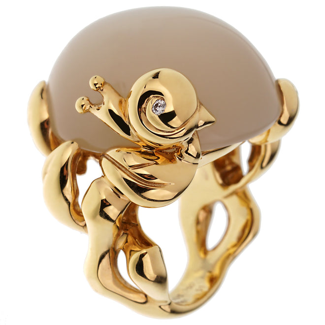 Christian Dior 40ct Moonstone Diamond Yellow Gold Cocktail Ring 0002718