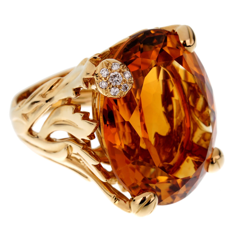 Christian Dior 44.5ct Citrine Diamond Cocktail Yellow Gold Ring 0002713