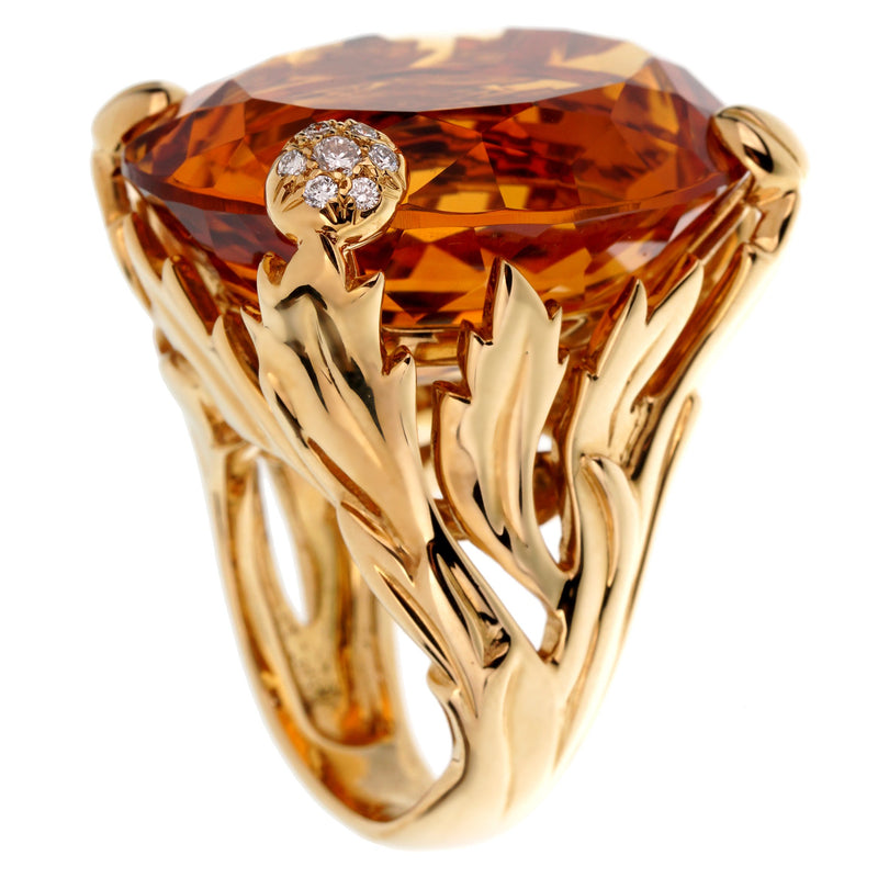 Christian Dior 44.5ct Citrine Diamond Cocktail Yellow Gold Ring 0002713