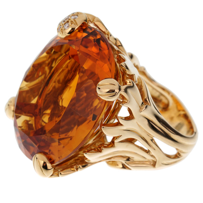 Christian Dior 44.5ct Citrine Diamond Cocktail Yellow Gold Ring 0002713