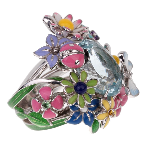Christian Dior Aquamarine Diorette Flower Cocktail Diamond Ring 0001854