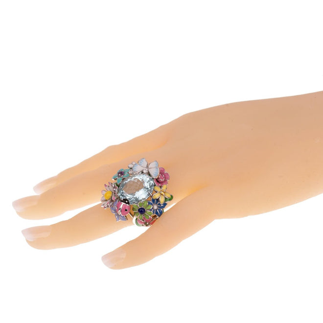 Christian Dior Aquamarine Diorette Flower Cocktail Diamond Ring