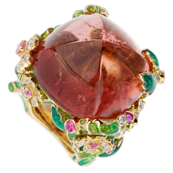 Christian Dior Diorella 45ct Rubellite Diamond Yellow Gold Cocktail Ring 0002769