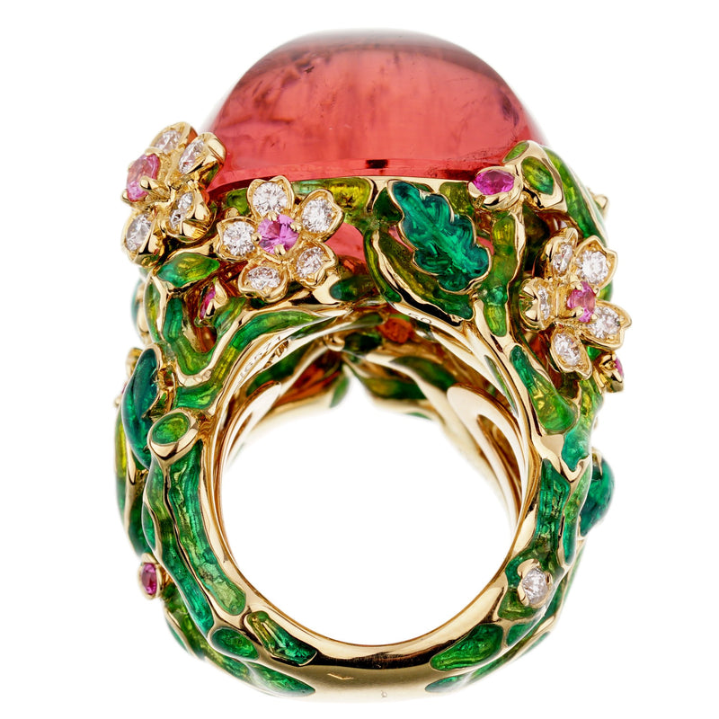 Christian Dior Diorella 45ct Rubellite Diamond Yellow Gold Cocktail Ring 0002769