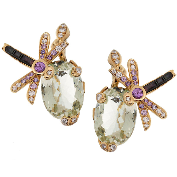 Christian Dior Green Beryl Diamond Sapphire Yellow Gold Earrings 0002715