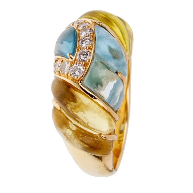 Christian Dior Lemon Quartz Blue Topaz Cocktail Gold Ring 0001861